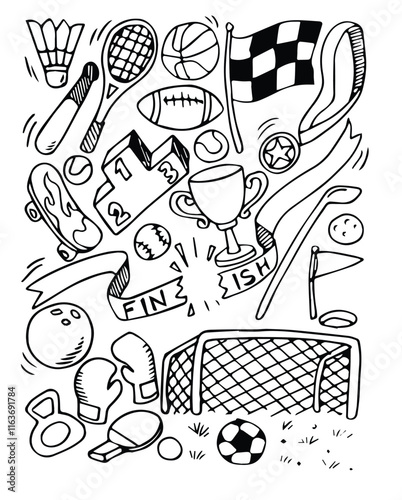 set of sports elements hand drawn style vector illustration	