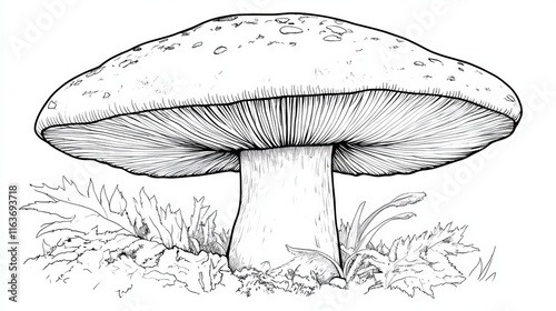 Enchanting Forest Dweller Detailed Illustration of a Solitary Mushroom, Perfect for Coloring Books photo