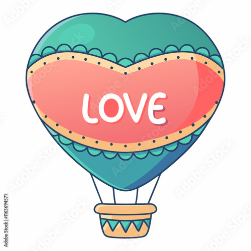 Valentine's day celebration hot air balloon ride colorful design romantic atmosphere aerial view love concept