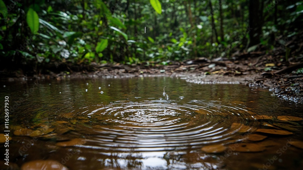 Naklejka premium Serene Rainforest Puddle: Tranquil Nature Photography