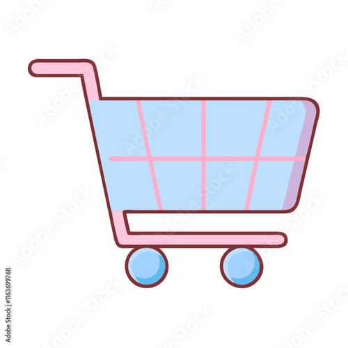 Shopping cart icon in soft blue and pink colors, minimalistic design, vector illustration