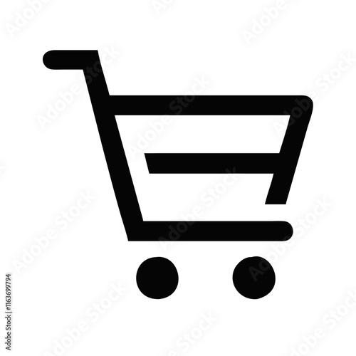 Shopping cart icon in bold black design for e-commerce and online shopping applications