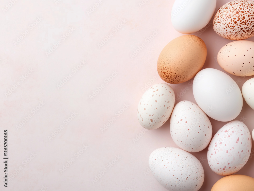 Pattern of pink and white Easter eggs over pink background Pattern of pink and white Easter eggs over pink background