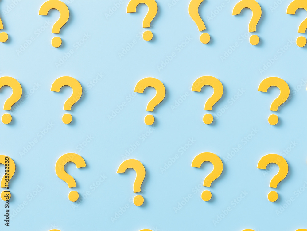 rows of yellow question marks on blue background rows of yellow question marks on blue background