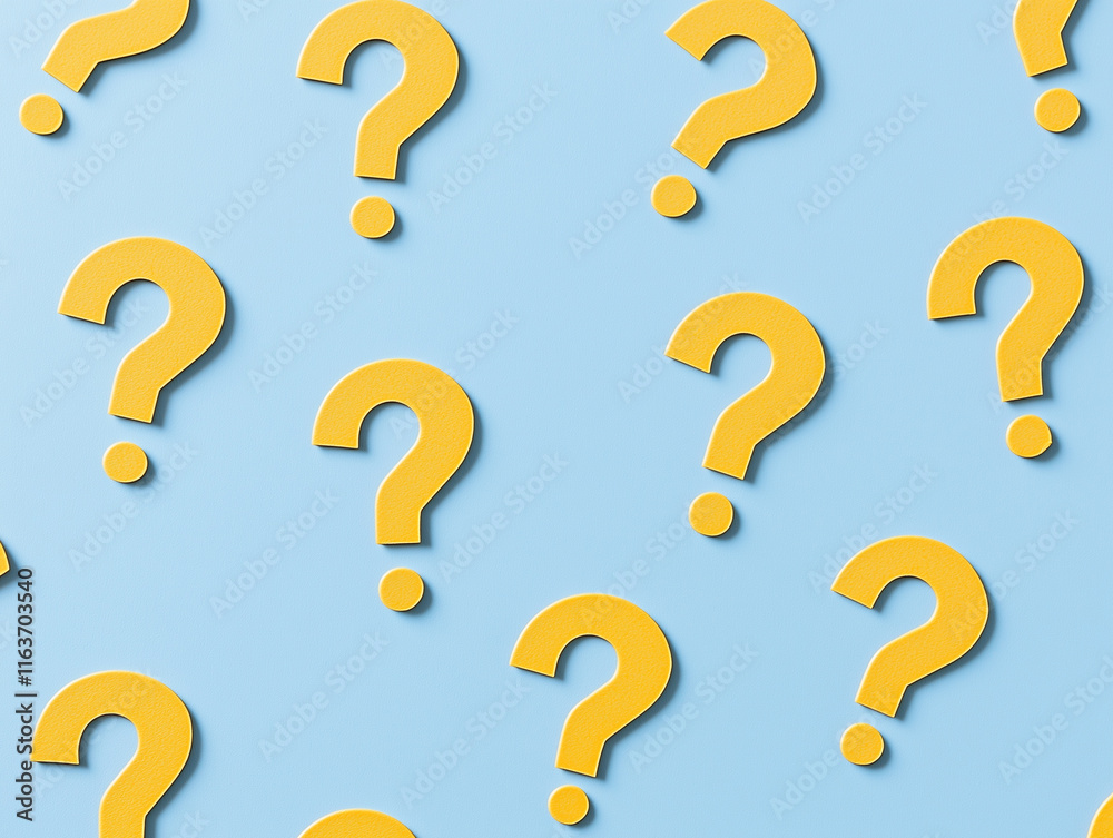 rows of yellow question marks on blue background rows of yellow question marks on blue background