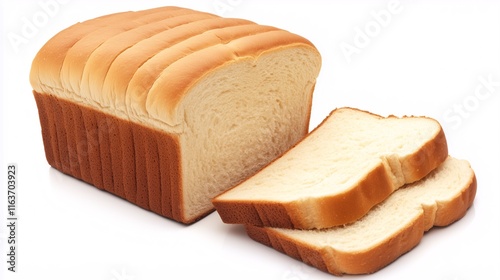 Wallpaper Mural Sliced loaf of white bread with soft texture and golden crust, isolated on a white background. Torontodigital.ca