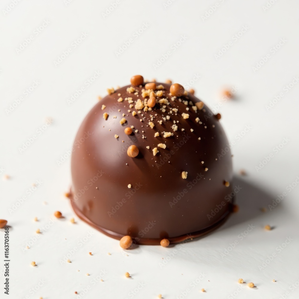 Fototapeta premium Single milk chocolate bonbon, stark white backdrop, minimal, delicious, studio