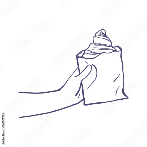 Hand drawn croissant in a paper bag. Simple bakery design for poster, card, menu