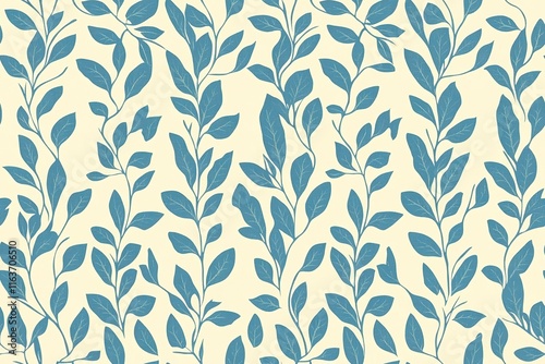 Wallpaper Mural Delicate Teal Leaf Pattern on a Cream Background Torontodigital.ca