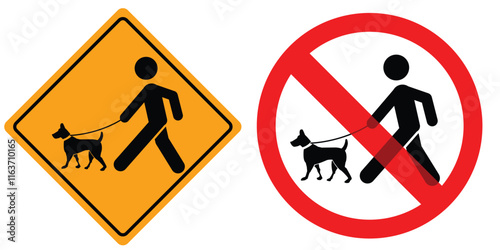 Walking man with a dog road sign. vector