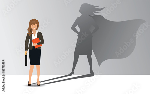 Businesswoman Superhero concept. Emancipation, Ambition, Success. Leadership Career Concept. Creative Modern Business Superhero. Women Power. vector