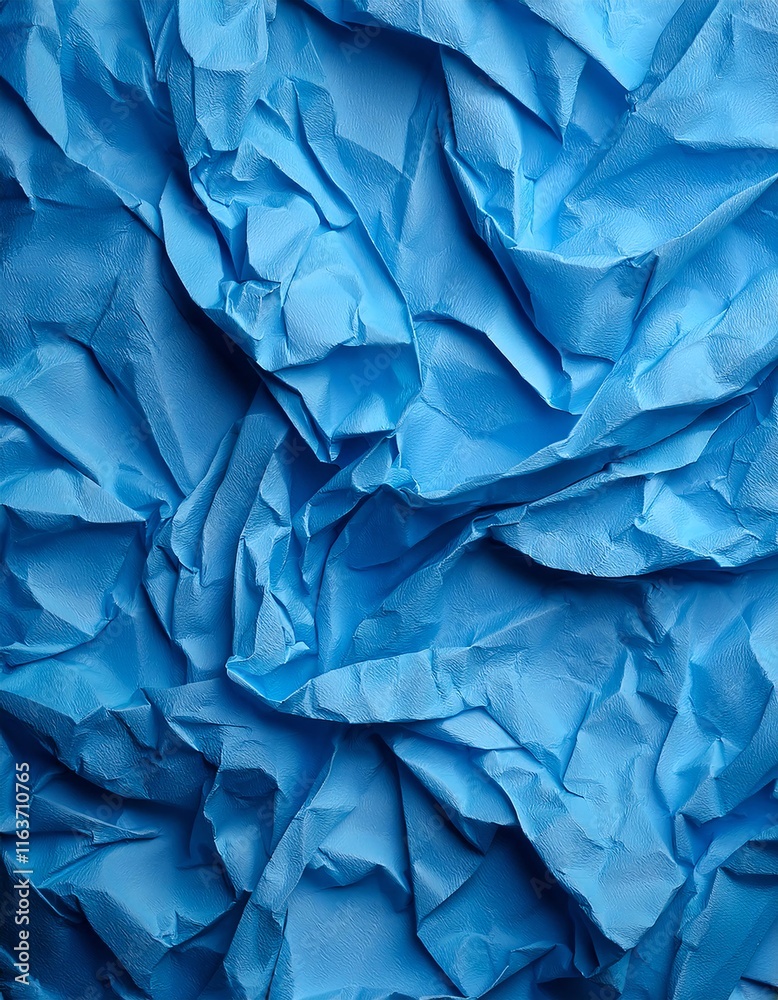 A sheet of blue wrinkled paper texture as background A sheet of blue wrinkled paper texture as background