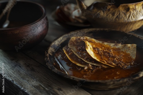 Delicious homestyle beef stew served with soft tortillas on a rustic wooden table.