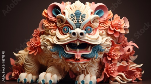 Wallpaper Mural Intricate Floral Lion Sculpture: A Masterpiece of 3D Art Torontodigital.ca