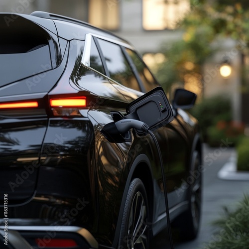 Electric suv charging in urban setting with focus on sustainability and technology photo