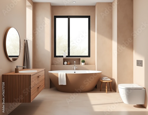 Modern interior design of bathroom with Pantone 2025 Colour of the Year Mocha Mousse