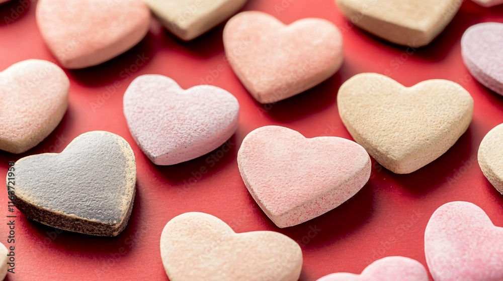 Lovely Pastel Hearts on Red Background Valentine's Day Lovely Pastel Hearts on Red Background Valentine's Day