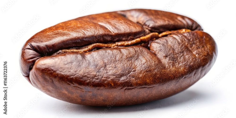 Close-Up of Roasted Arabica Coffee Bean in Low Light Photography on White Background for Coffee Lovers and Enthusiasts