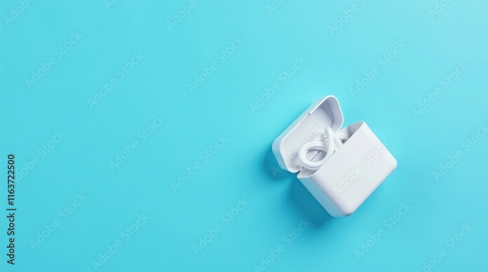 White Cord in Open Case on Blue Background White Cord in Open Case on Blue Background