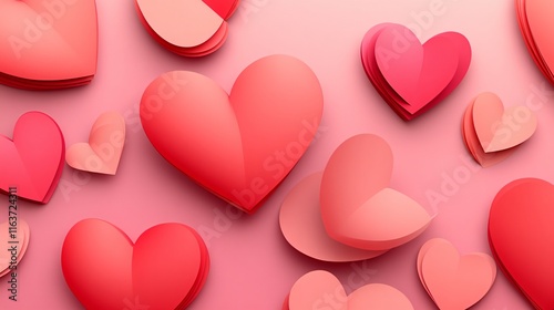 Lovely Pink and Red Paper Hearts Background Valentines Day