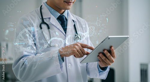 ia generated. doctor working on digital tablet. female doctor with x ray. doctor looking at x ray