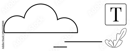 Cloud, feather, and text box arranged in abstract line art. Ideal for themes thumbs up communication, creativity, freedom, lightness, technology imagination simplicity. Abstract line flat metaphor