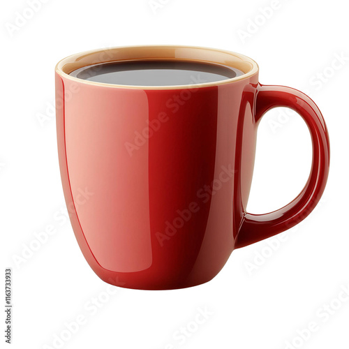 red ceramic coffee mug with coffee on transparent background