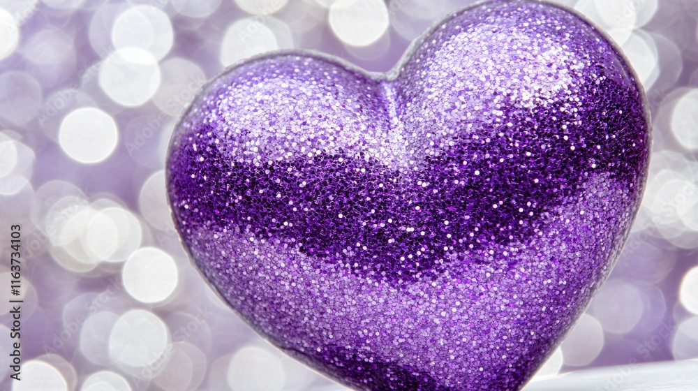 Fototapeta premium Sparkling Purple Glitter Heart Valentine's Day Decor