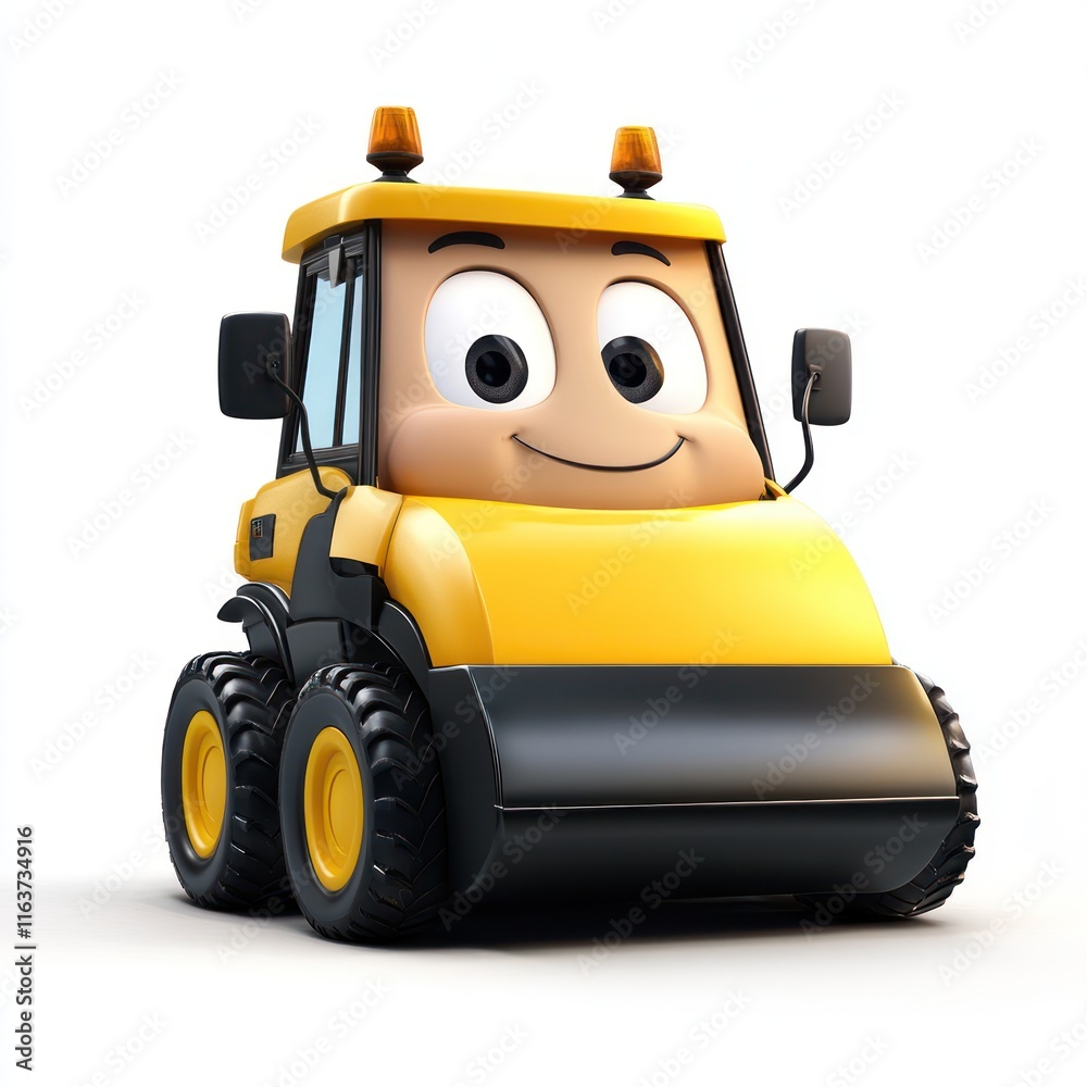 Happy Asphalt Paver with a smooth surface and a wink. vector style art 3d illustration Isolated on White Background Happy Asphalt Paver with a smooth surface and a wink. vector style art 3d illustration Isolated on White Background