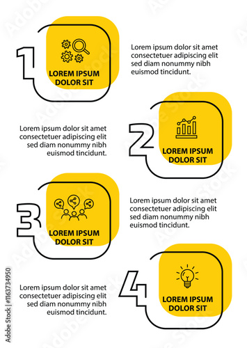 4 steps infographic template with 4 options. Flowchart that can be used for business report, data visualization and presentation. Timeline infographic elements vector illustration.