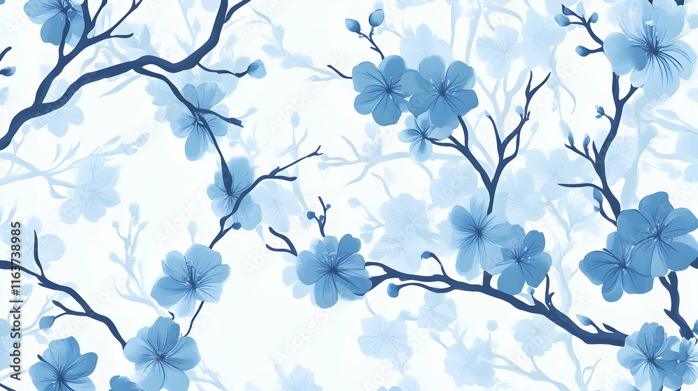 Elegant blue floral pattern featuring intricate branches and blossoms, perfect for adding sophistication to any design project Elegant blue floral pattern featuring intricate branches and blossoms, perfect for adding sophistication to any design project