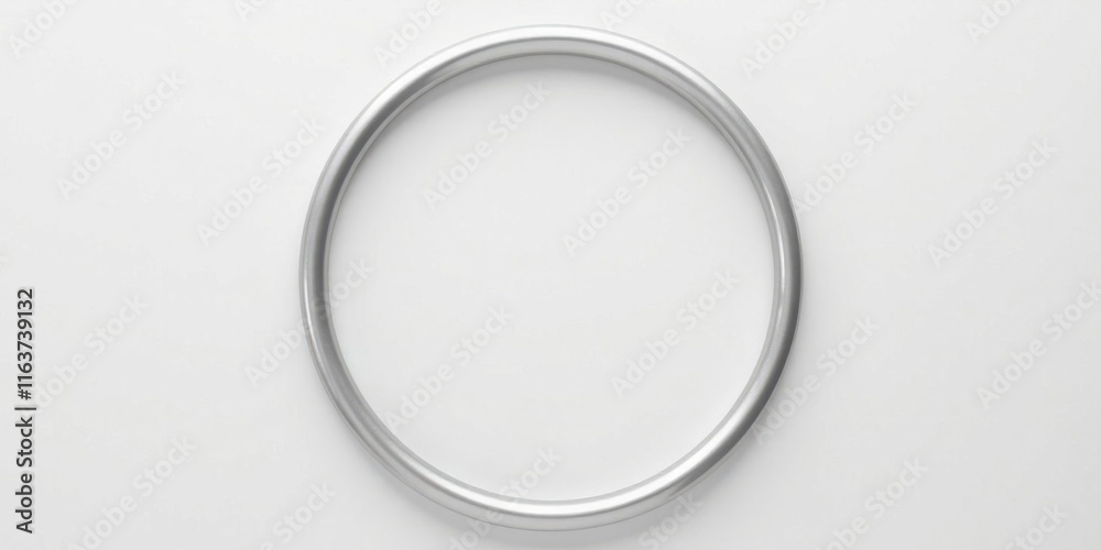 Fototapeta premium A simple silver circular frame on a white background, perfect for minimalist designs or presentations