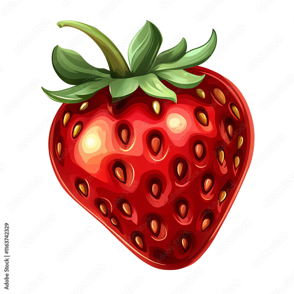 Obraz premium juicy red strawberry with green leaves on white background