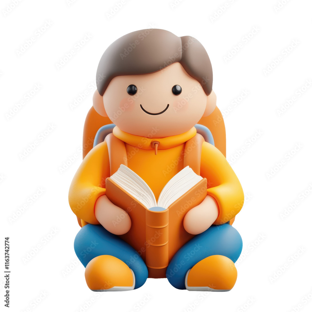 Fototapeta premium 3D icon avatar teenager boy is reading a book, student school, concept of education learning on isolated transparent png background