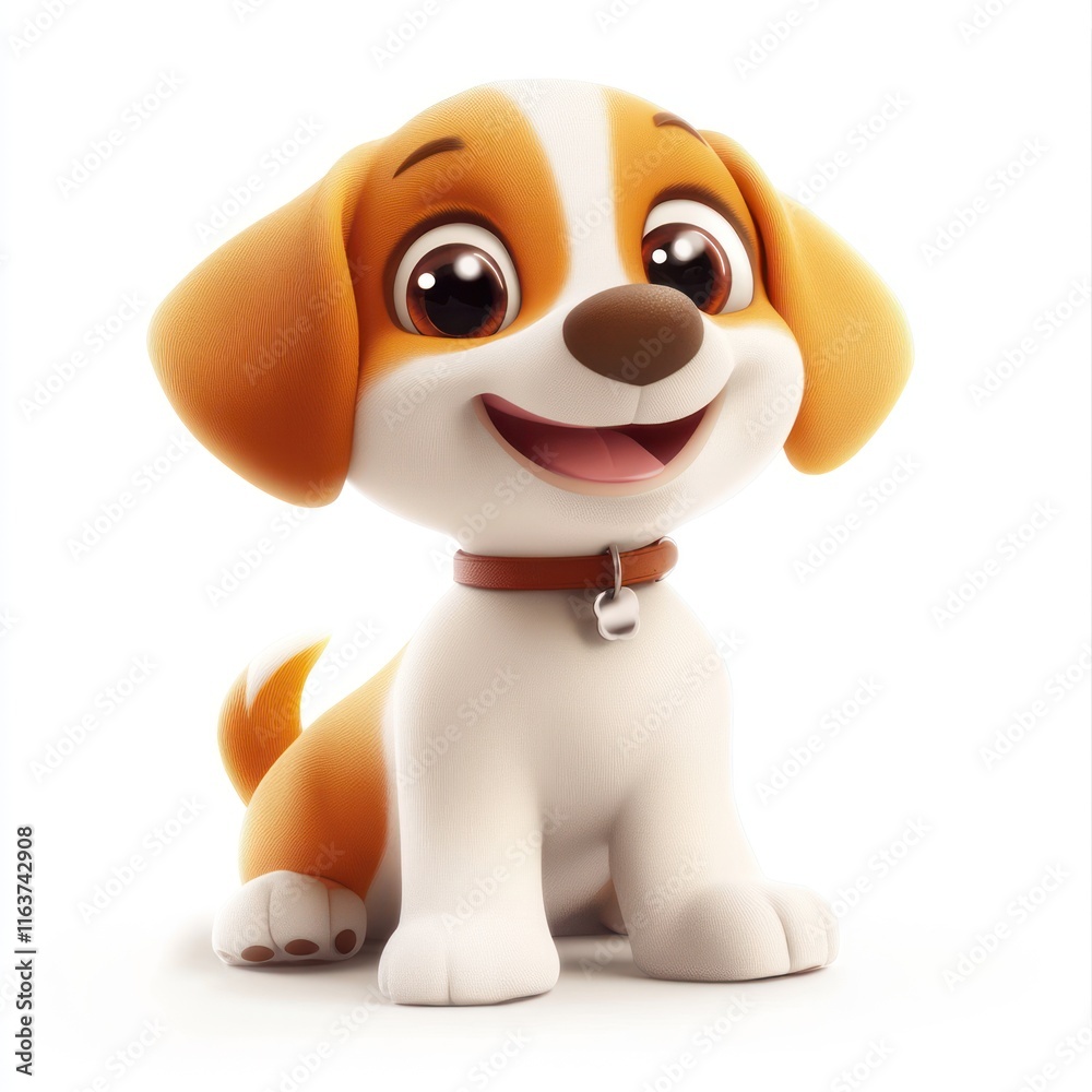 happy cute puppy farming vector style art 3d illustration Isolated on White Background happy cute puppy farming vector style art 3d illustration Isolated on White Background