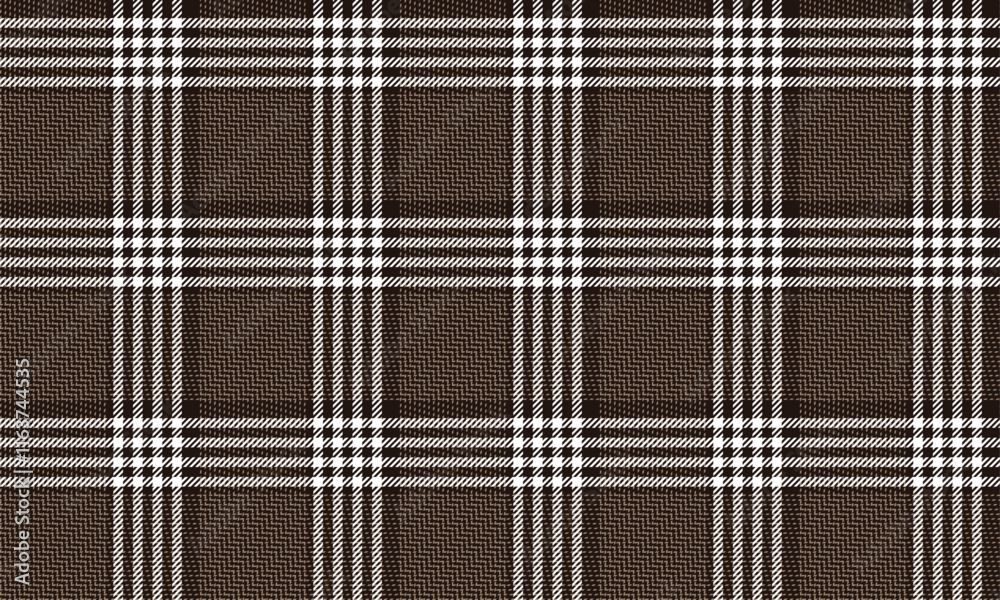 Plaid fabric pattern, black, brown, white, elegant seamless lattice cross lines for textiles, and for designing clothes, skirts or decorative fabrics. Vector illustration. Plaid fabric pattern, black, brown, white, elegant seamless lattice cross lines for textiles, and for designing clothes, skirts or decorative fabrics. Vector illustration.