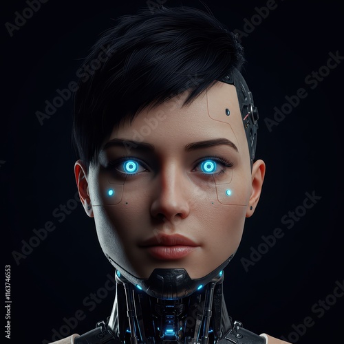 cyber humanoid half skin droid head photo