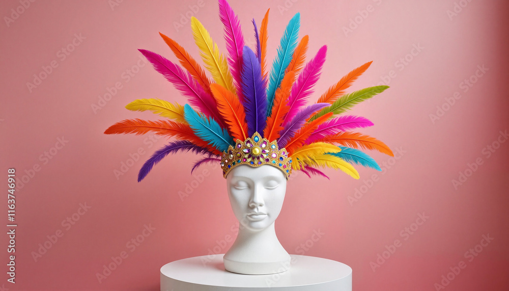Fototapeta premium Colorful feather headpiece displayed on a mannequin