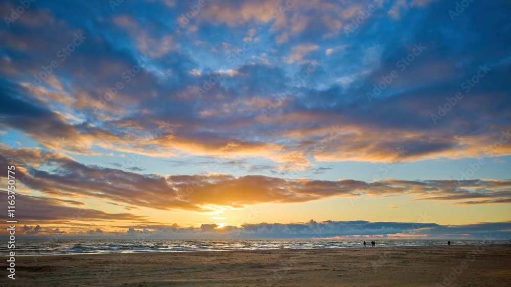 Fototapeta premium Sea coast. Different sky. Beautiful sunset.