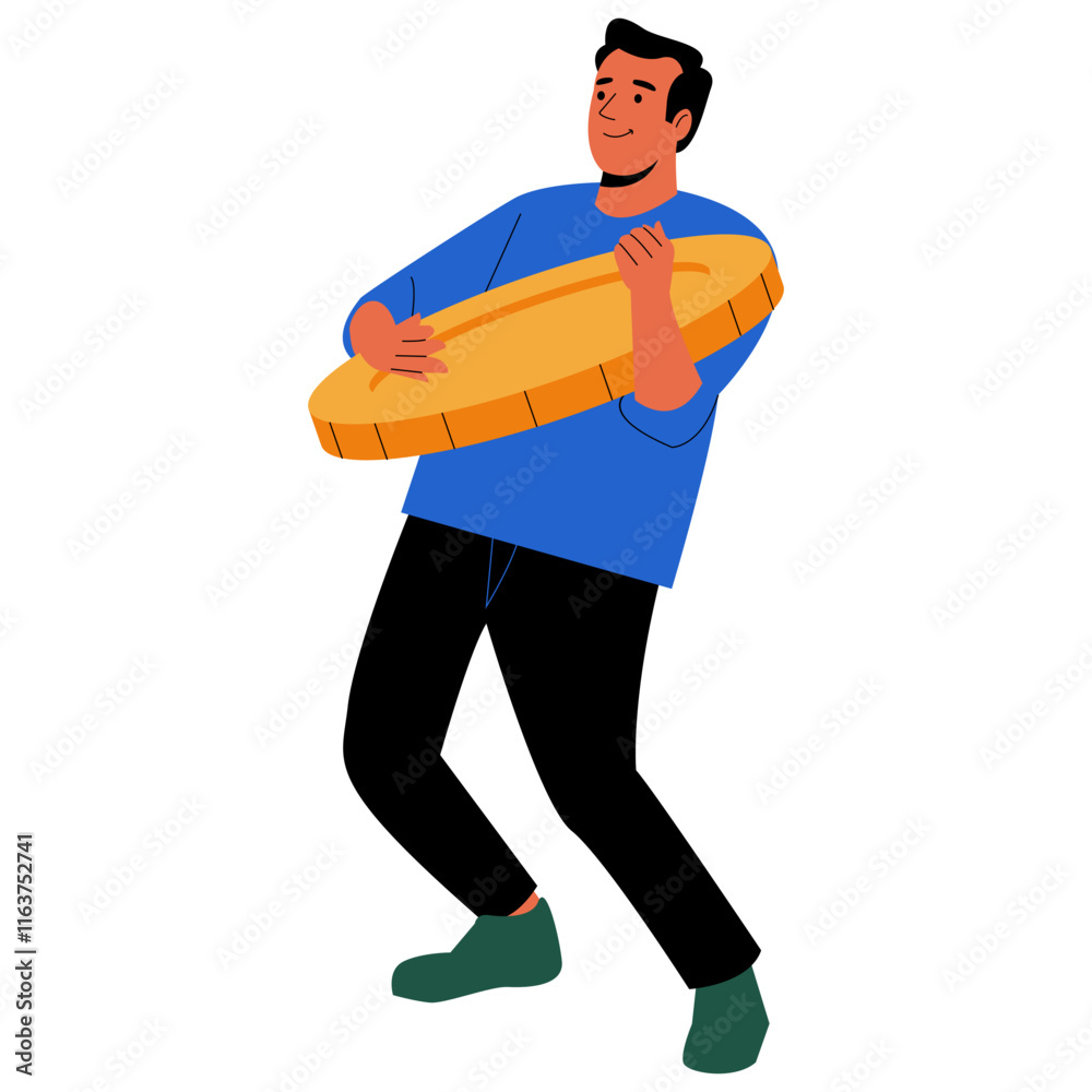 Illustration of a Person Lifting a Large Coin Illustration of a Person Lifting a Large Coin