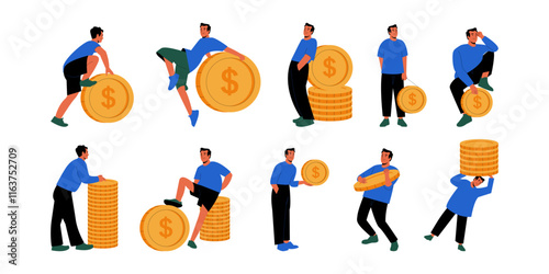 Illustration of a Person Lifting a Large Coin