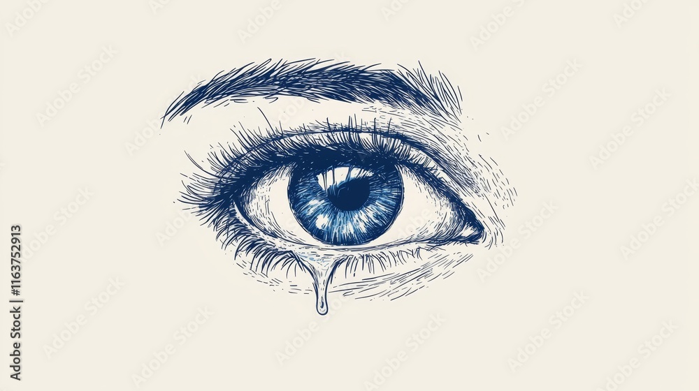 Tearful Eye Illustration with Detailed Drawn Features and Continuous Expression Tearful Eye Illustration with Detailed Drawn Features and Continuous Expression
