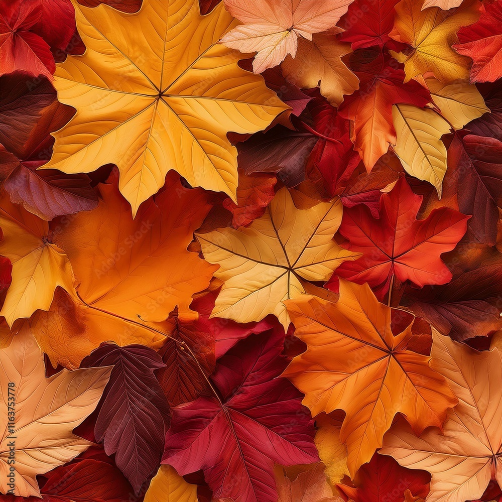 Generate a repeating pattern with a rich assortment of colorful autumn leaves Generate a repeating pattern with a rich assortment of colorful autumn leaves