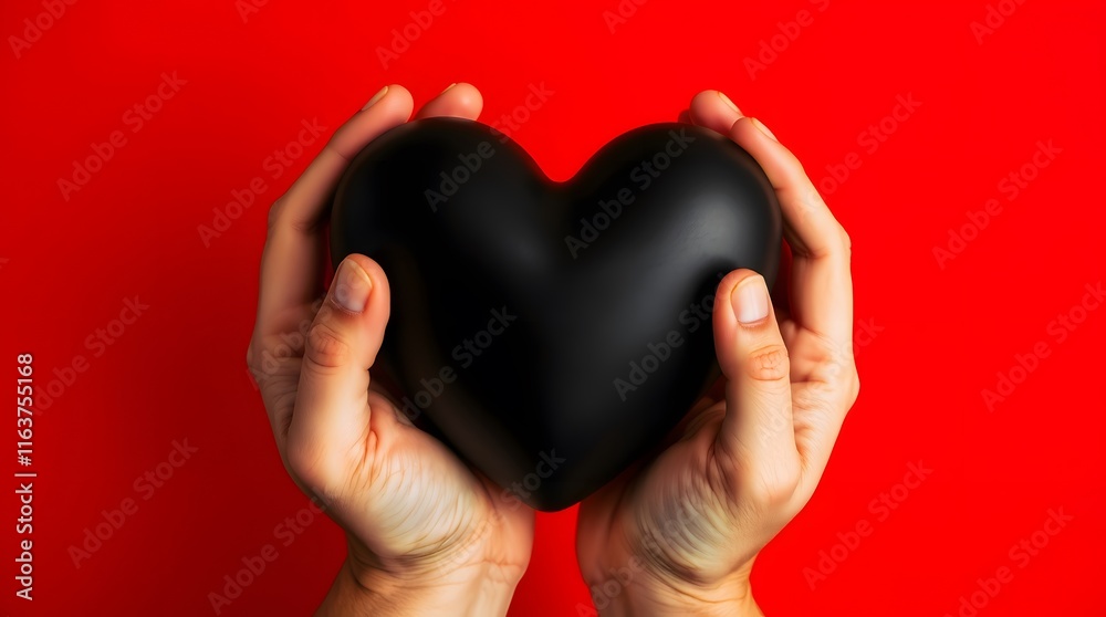 Fototapeta premium Black Heart Held in Hands: A Bold, Minimalist Image
