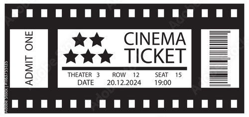White Cinema Ticket with Barcode Template
