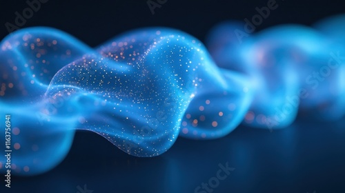 Abstract blue wave with glowing particles.
