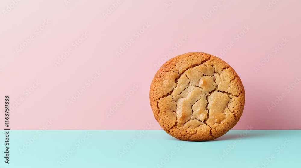 Minimal cookies concept. Freshly baked cookie on a pastel colored background, perfect for dessert lovers.