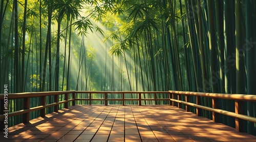 Serene Bamboo Forest: Sunlit Deck and Tranquil Vista photo