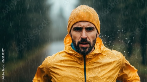Unwavering Endurance of Runners in Rainy Forest Closeup Action Steadfast Journey