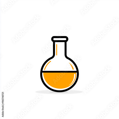 Laboratory flask filled with bright yellow liquid resting on clean surface in scientific context